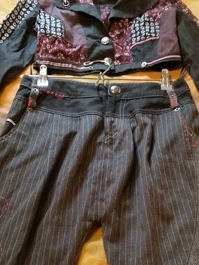 Striped Pinstripe Trousers with Black Waistband
